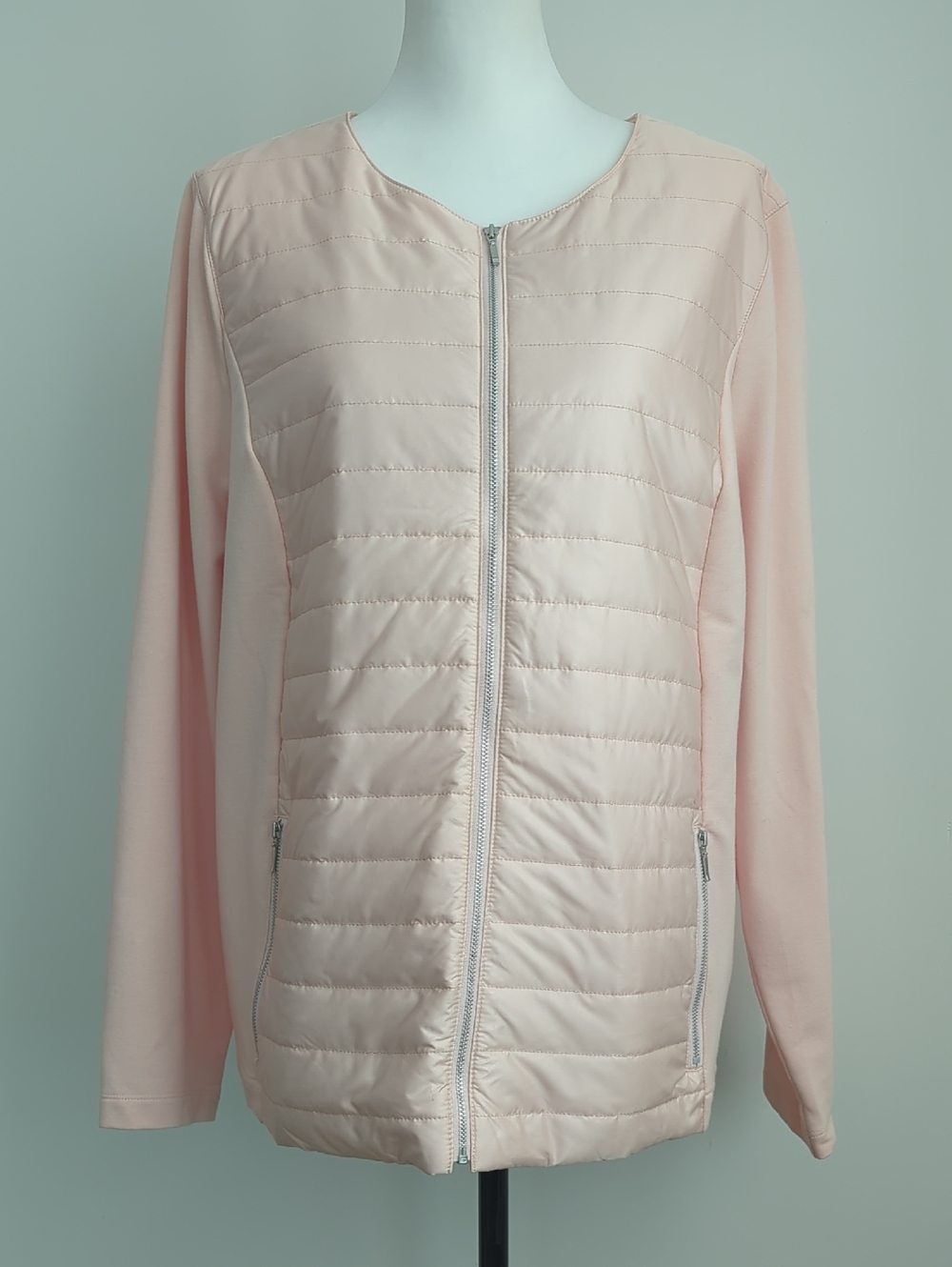 Chico's Zenergy Mixed Media Quilted Puffer Jacket Peach Size 3 XL Full Zip
